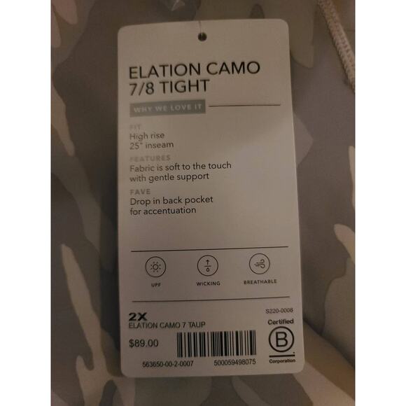 NWT Athleta Elation Camo 7/8 Tight Leggings - 2X - Taupe Camo - 2X - Picture 3 of 4